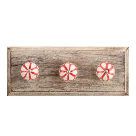 Red Sunflower Crackle Ceramic Wooden Hooks